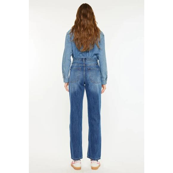 KanCan Ultra High Rise 90's Distressed Knee Medium Wash Boyfriend Denim Jeans - Picture 8 of 9